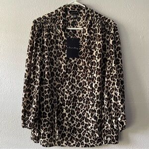 A Love Story Long Sleeve Tie Neck Smocked Shoulder Women’s Size 2X Cheetah NEW